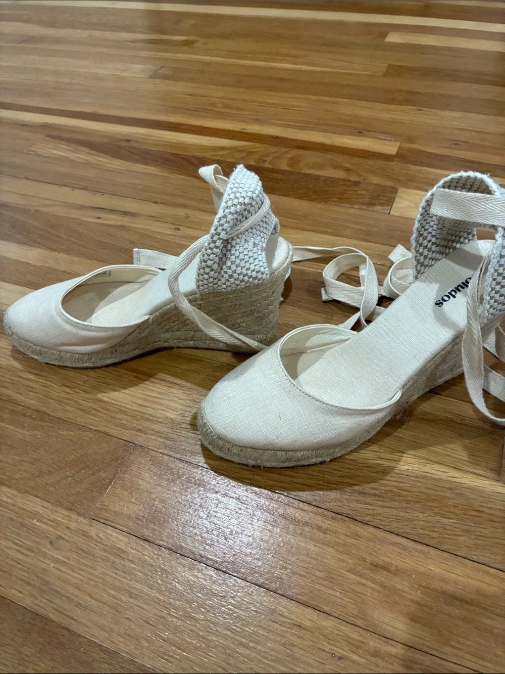 Soludos Women's Cream Espadrille Wedge Tie Shoes